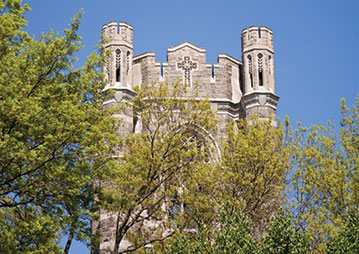 The top of a Fordham building. Links to Gifts from Retirement Plans